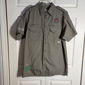 Vintage Fox Fire Heineken Light Short Sleeve Shirt Men LR Olive Green Utility